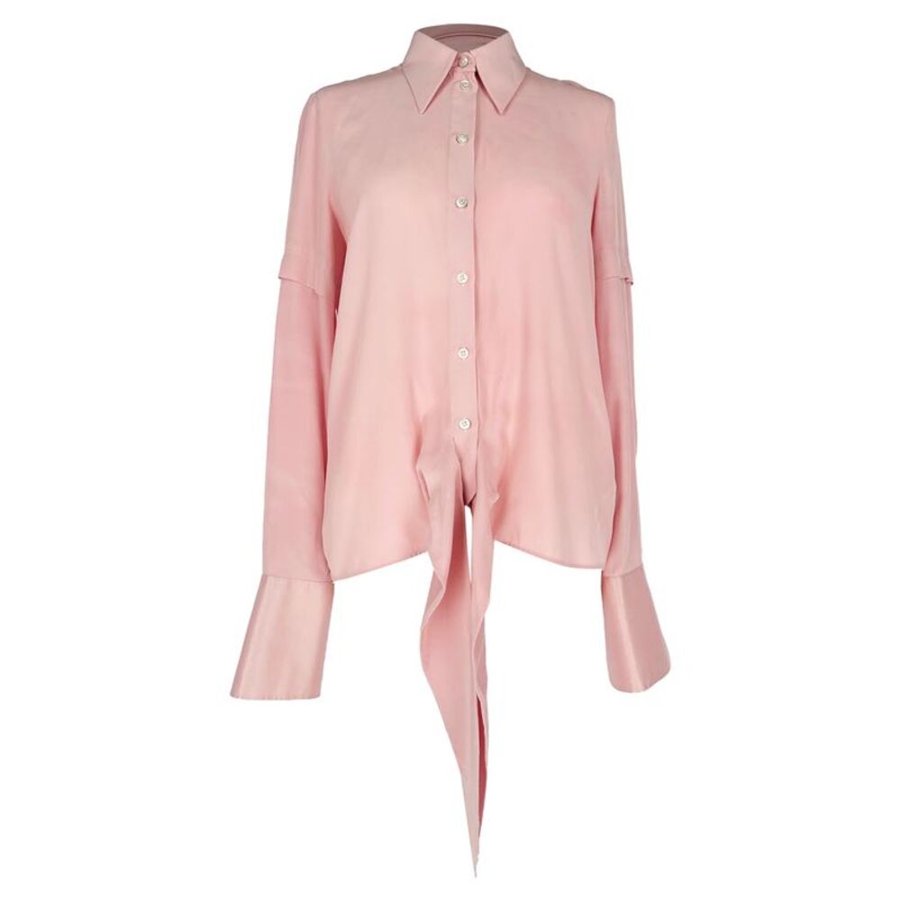 Victoria Victoria Beckham Button-Down Tie-Front Blouse in Pink Silk